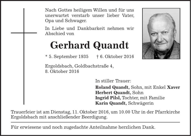 Traueranzeige Gerhard Quandt