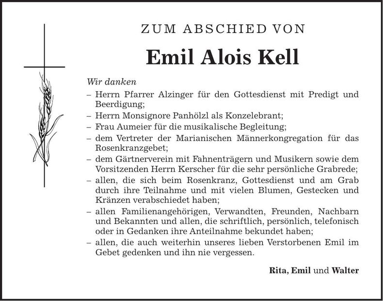Traueranzeige Alois Kell