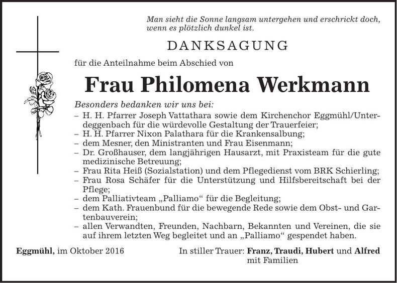 Traueranzeige Philomena Werkmann