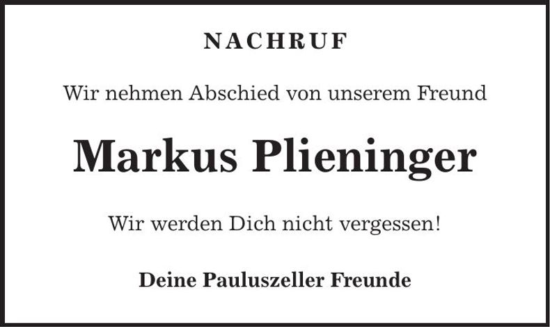 Traueranzeige Markus Plieninger