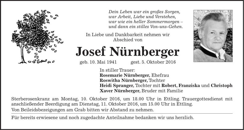 Traueranzeige Josef Nürnberger