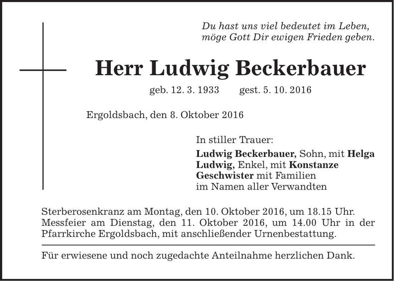 Traueranzeige Ludwig Beckerbauer