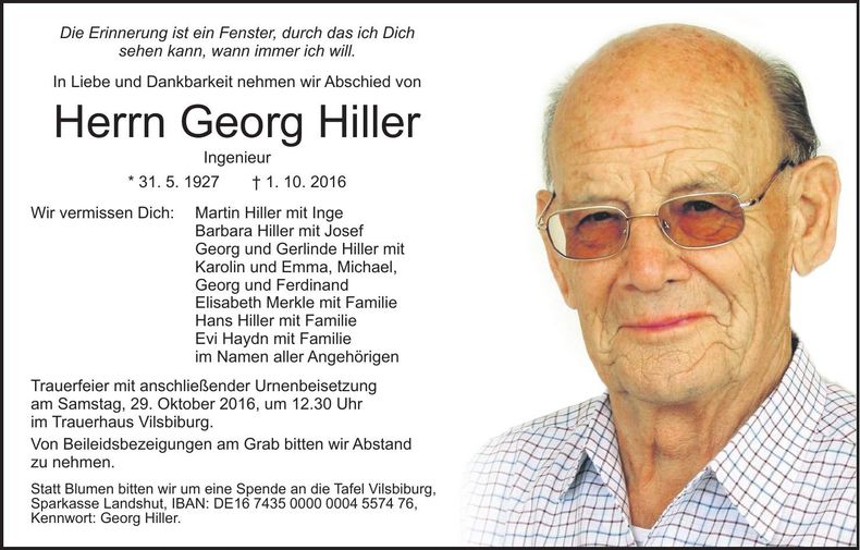 Traueranzeige Georg Hiller