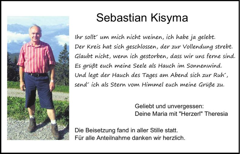 Traueranzeige Sebastian Kisyma