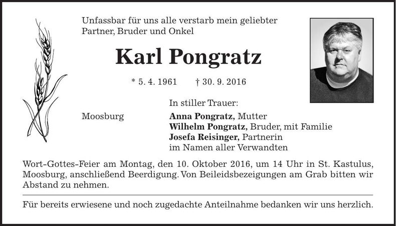Traueranzeige Karl Pongratz