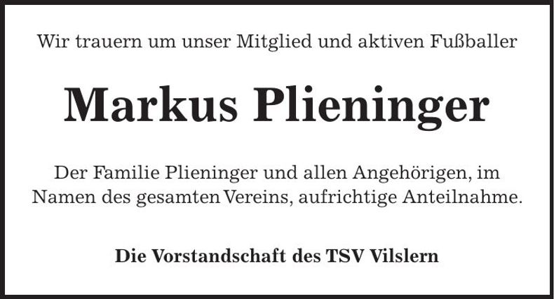 Traueranzeige Markus Plieninger