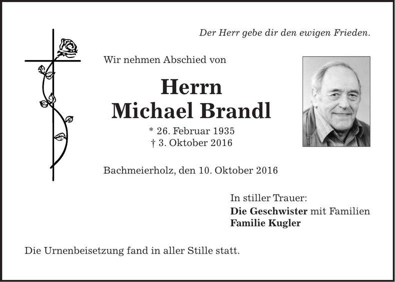 Traueranzeige Michael Brandl