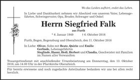 Traueranzeige Siegfried Falk