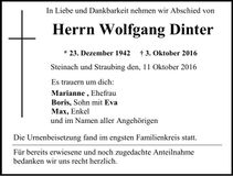 Traueranzeige Wolfgang Dinter
