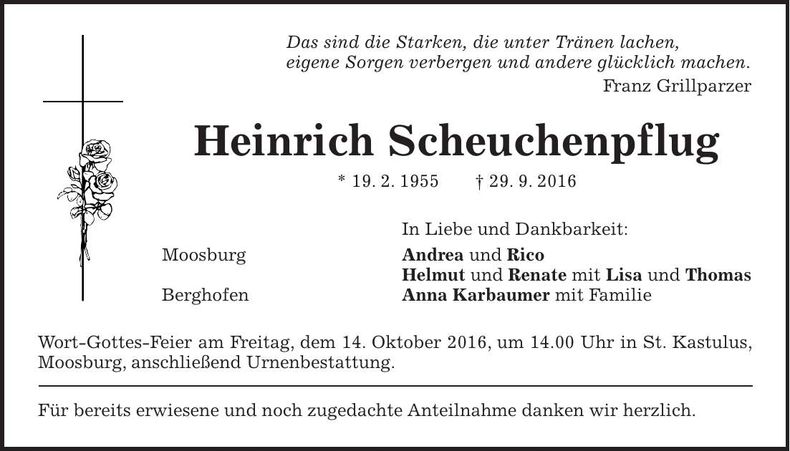 Traueranzeige Heinrich Scheuchenpflug