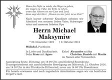Traueranzeige Michael Maksymiw