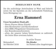 Traueranzeige Erna Hammerl
