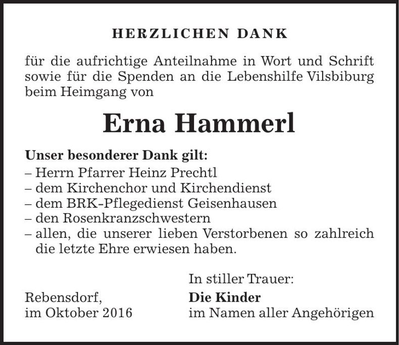 Traueranzeige Erna Hammerl