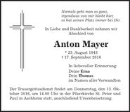 Traueranzeige Anton Mayer