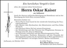 Traueranzeige Oskar Kaiser