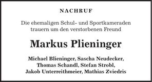Traueranzeige Markus Plieninger