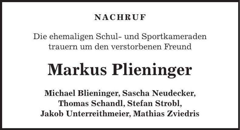 Traueranzeige Markus Plieninger