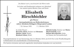 Traueranzeige Elisabeth Hirschbichler
