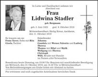 Traueranzeige Lidwina Stadler