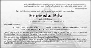 Traueranzeige Franziska Pilz