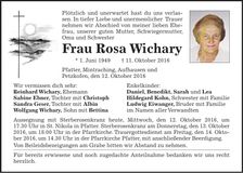 Traueranzeige Rosa Wichary