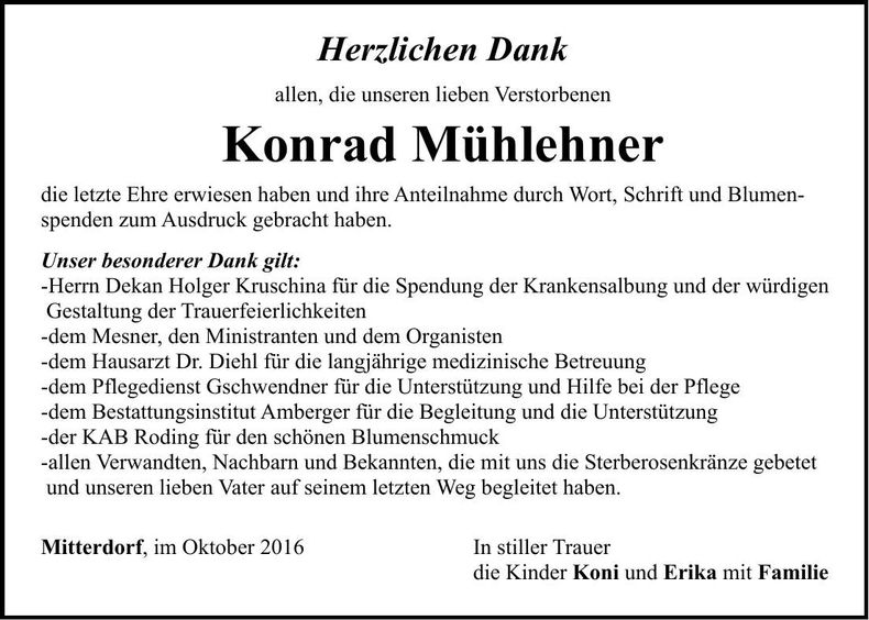 Traueranzeige Konrad Mühlehner