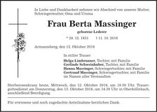 Traueranzeige Berta Massinger