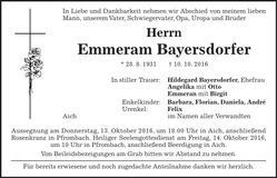 Traueranzeige Emmeram Bayersdorfer