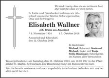 Traueranzeige Elisabeth Wallner