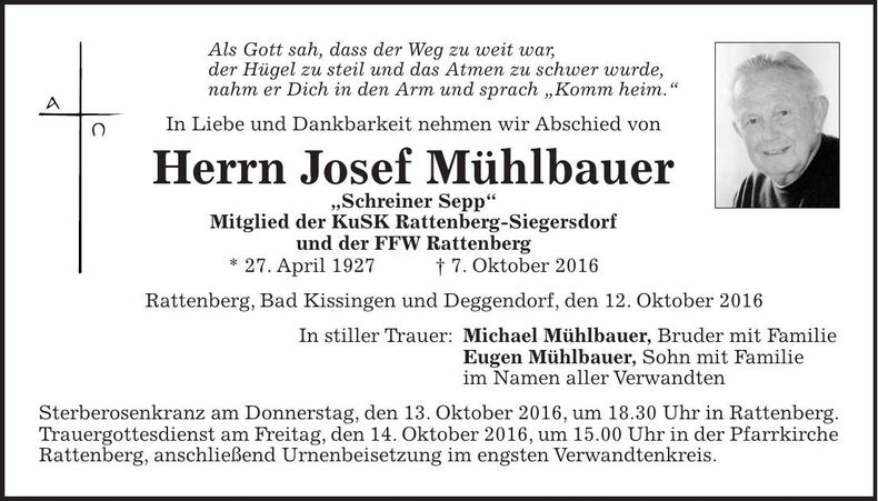 Traueranzeige Josef Mühlbauer