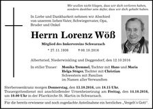 Traueranzeige Lorenz Wöß