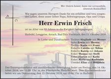 Traueranzeige Erwin Frisch