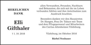 Traueranzeige Elli Gifthaler
