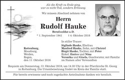 Traueranzeige Rudolf Hauke