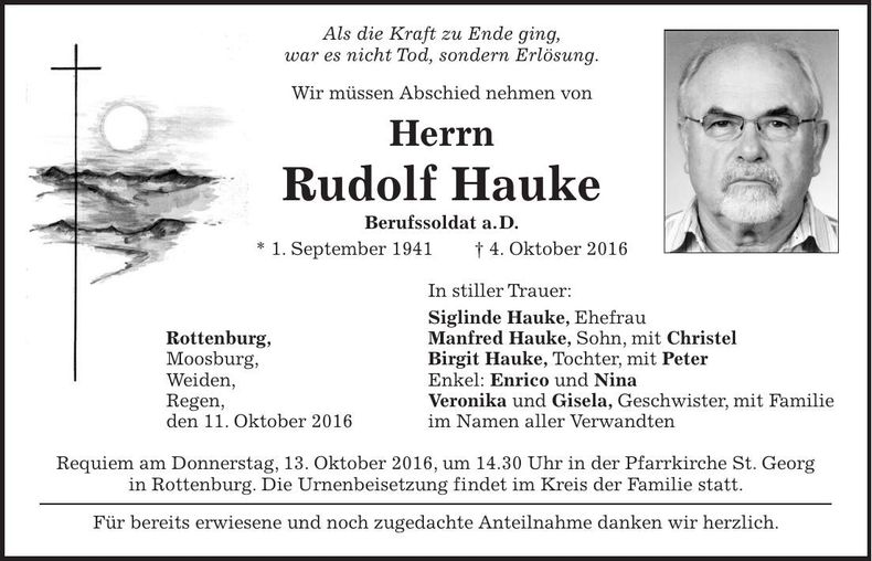 Traueranzeige Rudolf Hauke