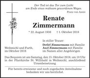 Traueranzeige Renate Zimmermann