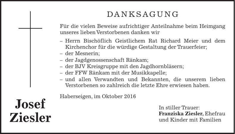 Traueranzeige Josef Ziesler