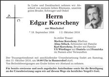 Traueranzeige Edgar Korscheny
