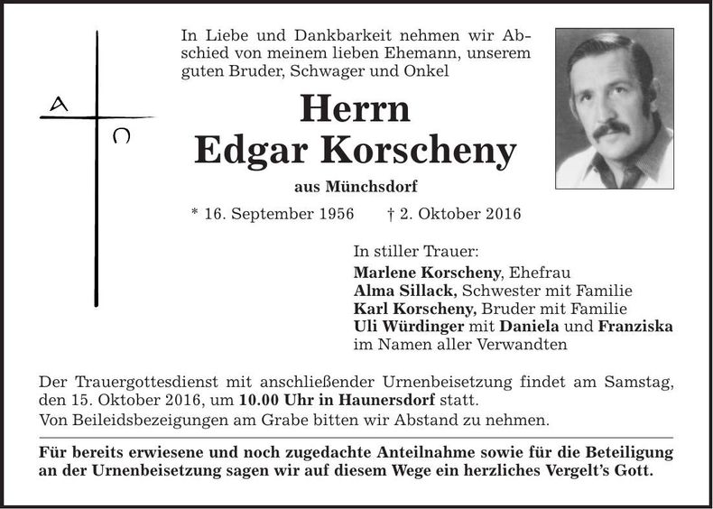 Traueranzeige Edgar Korscheny