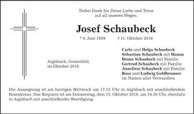 Traueranzeige Josef Schaubeck