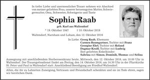 Traueranzeige Sophia Raab
