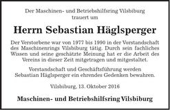 Traueranzeige Sebastian Häglsperger