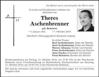 Traueranzeige Theres Aschenbrenner