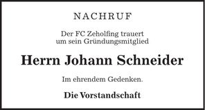 Traueranzeige Johann Schneider