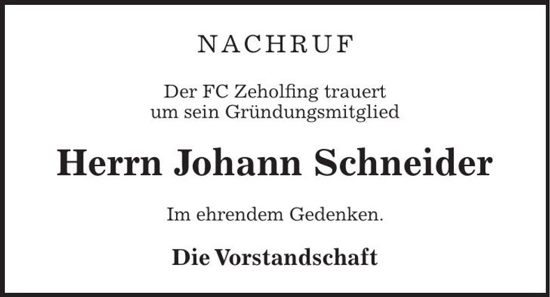 Traueranzeige Johann Schneider