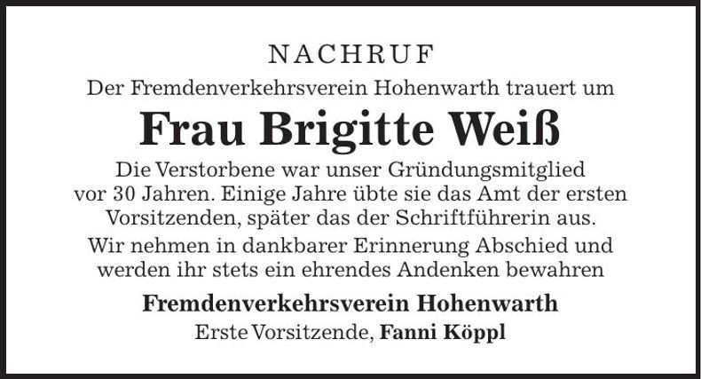 Traueranzeige Brigitte Weiß