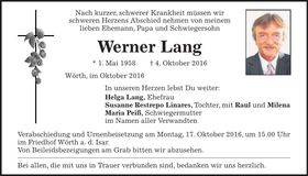 Traueranzeige Werner Lang