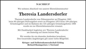 Traueranzeige Therese Landersdorfer