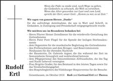Traueranzeige Rudolf Ertl