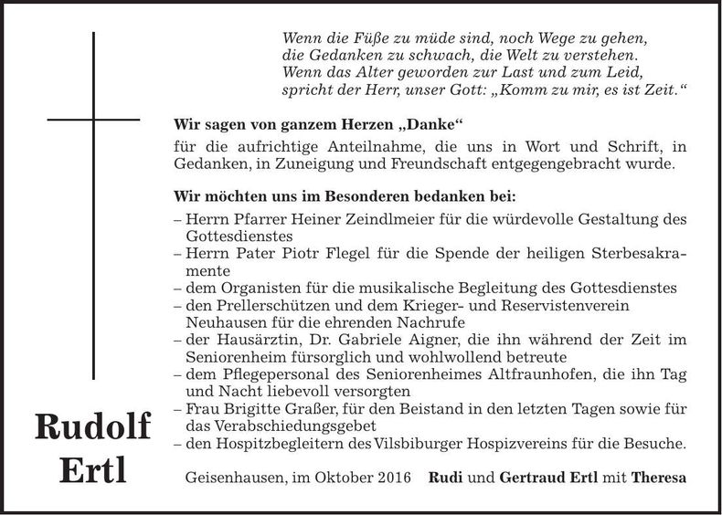 Traueranzeige Rudolf Ertl